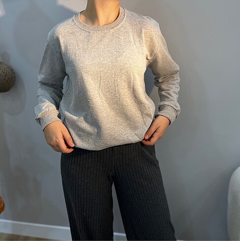 m Beden Unisex Bisiklet Yaka Düz Sweatshirt