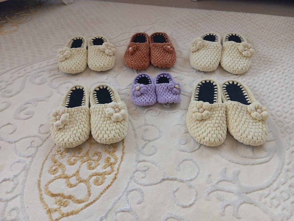 Renkli Örgü Kadın Ev Terlikleri - Görsel 4