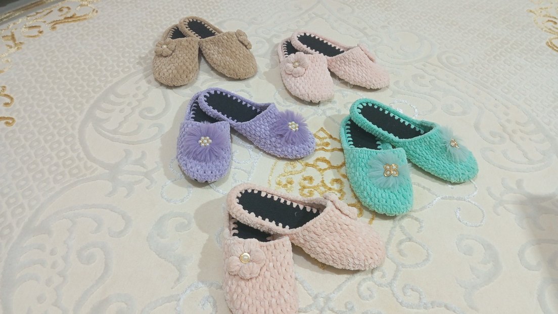 Renkli Örgü Kadın Ev Terlikleri - Görsel 5