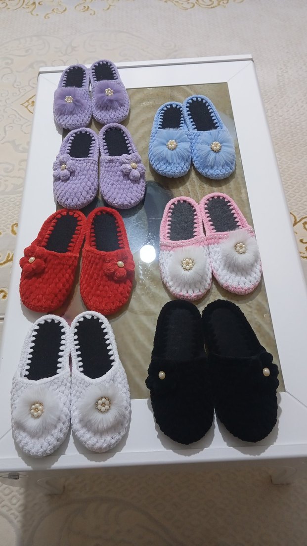 Renkli Örgü Kadın Ev Terlikleri - Görsel 3