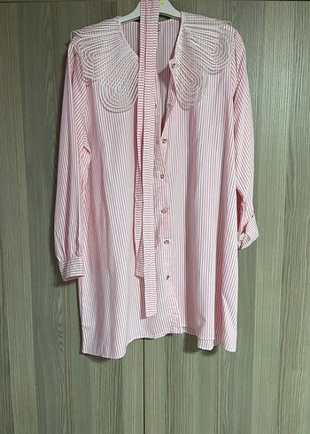 Vintage Pembe Çizgili Pamuklu Gömlek