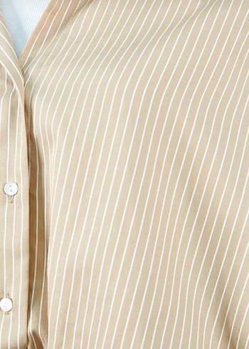 xxl Beden Bej çizgili pamuk Saten oversize rahat kalıp kadın basic gömlek