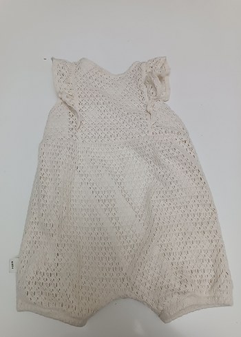 Beyaz Nakışlı Örgü Bebek Kız Tulum - Görsel 3