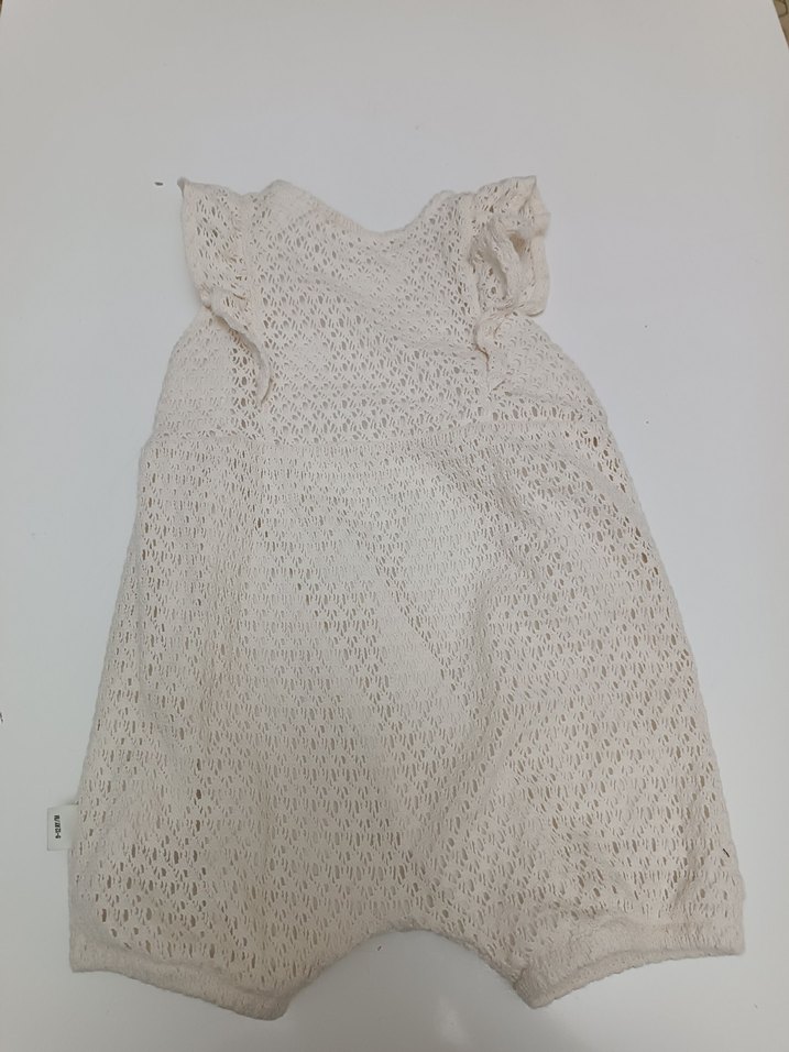 Beyaz Nakışlı Örgü Bebek Kız Tulum - Görsel 3