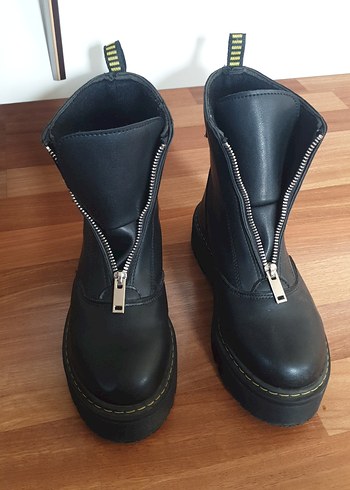 Deri Siyah Platform Topuklu Gotik Botlar - Görsel 5