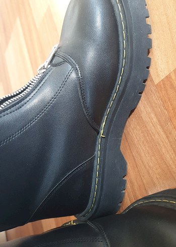 Deri Siyah Platform Topuklu Gotik Botlar - Görsel 7