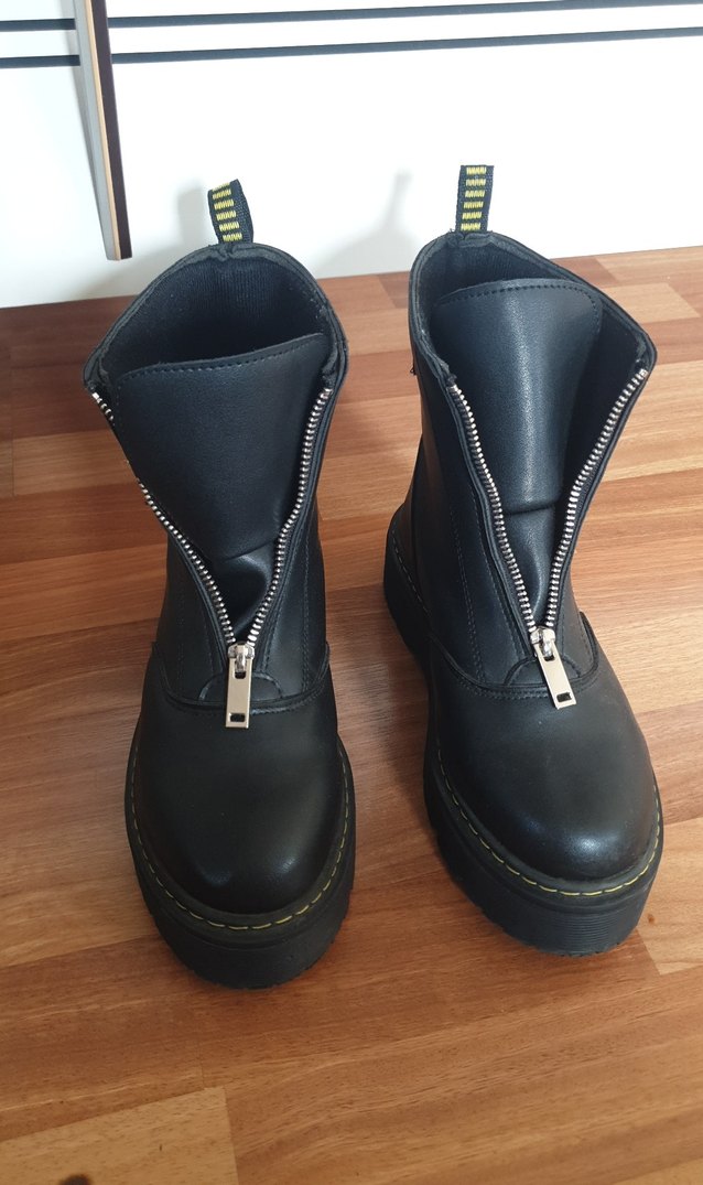 Deri Siyah Platform Topuklu Gotik Botlar - Görsel 5