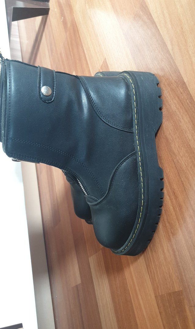 Deri Siyah Platform Topuklu Gotik Botlar - Görsel 4