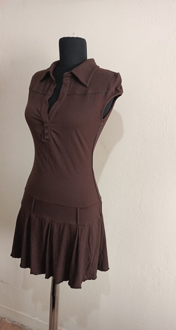 Kahverengi V Yaka Midi Elbise - Görsel 5