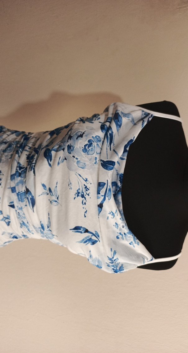 Mavi Desenli Askılı Mini Drapeli Elbise - Görsel 2