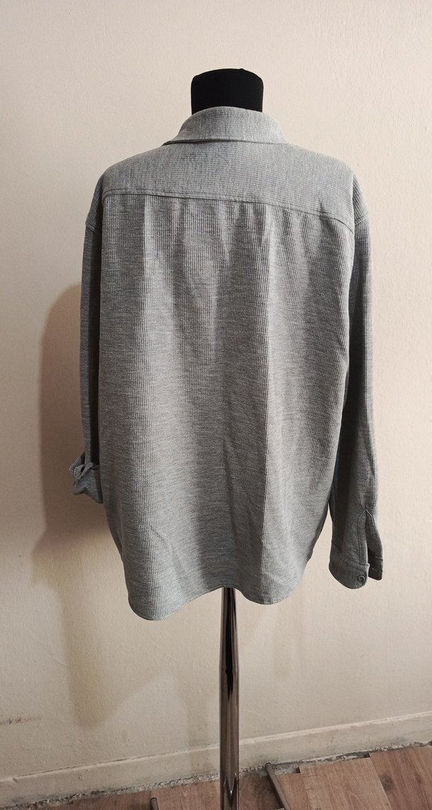 Gri Erkek Keten Gömlek, Uzun Kollu, Düğmeli - Görsel 3
