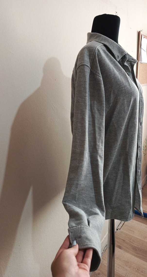 Gri Erkek Keten Gömlek, Uzun Kollu, Düğmeli - Görsel 2