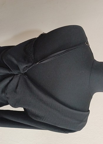 Drapeli Siyah Gotik V Yaka Kadın Bluz - Görsel 6