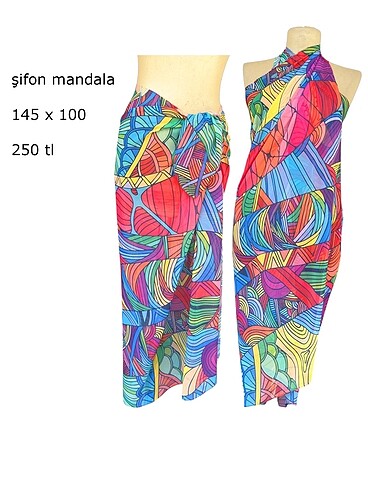 Renkli desen 145x100 cm şifon transparan pareo