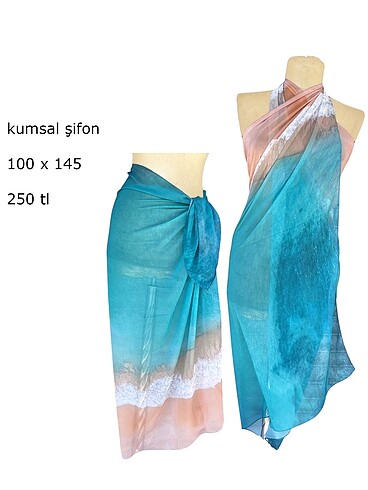 Mavi bej şifon pareo 145x100 transparan