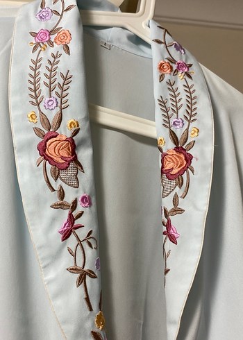 Nakışlı Mavi Bohem uzun  Kadın Sabahlık - Görsel 4