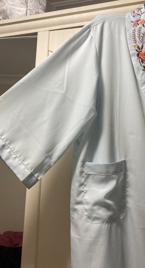 Nakışlı Mavi Bohem uzun  Kadın Sabahlık - Görsel 2