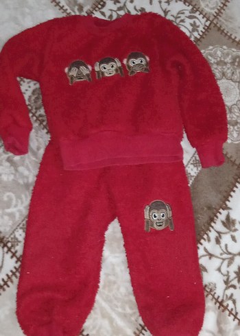 Kız Çocuk Kırmızı Nakışlı Sweatshirt ve Eşofman - Görsel 2