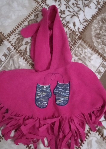 Kapüşonlu Püsküllü Kız Çocuk Panço - Görsel 3