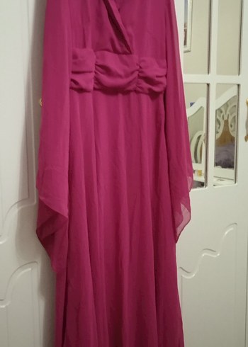 Pembe Uzun Kollu Bohem Kadın Abiye Elbise - Görsel 5