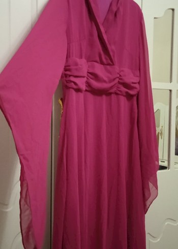 Pembe Uzun Kollu Bohem Kadın Abiye Elbise - Görsel 8