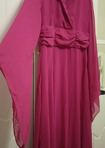 Pembe Uzun Kollu Bohem Kadın Abiye Elbise - Görsel 4