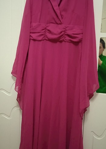 Pembe Uzun Kollu Bohem Kadın Abiye Elbise - Görsel 3