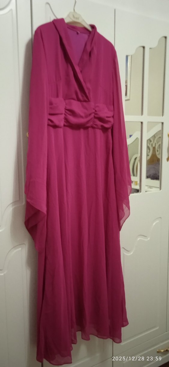 Pembe Uzun Kollu Bohem Kadın Abiye Elbise - Görsel 5