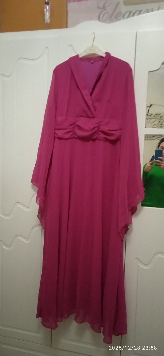 Pembe Uzun Kollu Bohem Kadın Abiye Elbise - Görsel 2