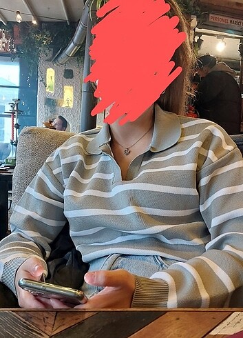 Cizgili v yakalı m beden - Görsel 2