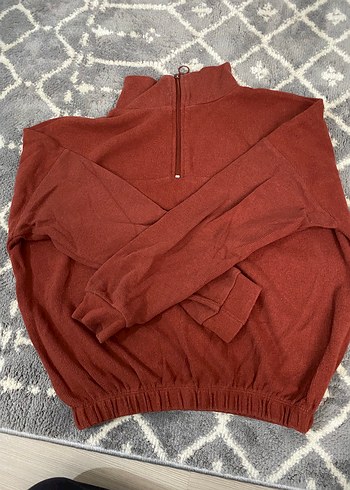 Kadın Kiremit Rengi Yarım Fermuarlı Sweatshirt - Görsel 2