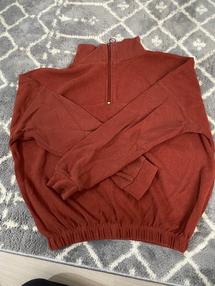 Kadın Kiremit Rengi Yarım Fermuarlı Sweatshirt - Görsel 2