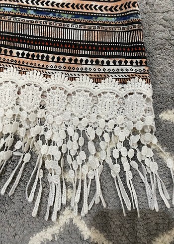 Dantelli Bohem V Yaka Kısa Kollu Bluz - Görsel 3