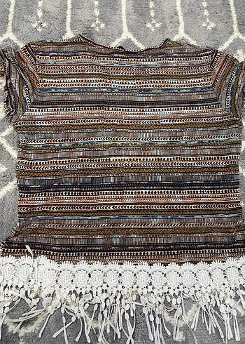 Dantelli Bohem V Yaka Kısa Kollu Bluz - Görsel 2