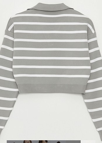 Gri Çizgili Kadın Triko Kazak - Görsel 5