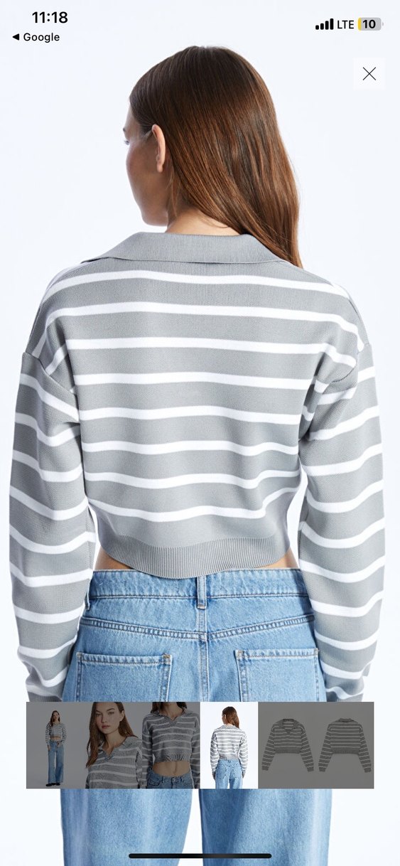 Gri Çizgili Kadın Triko Kazak - Görsel 4