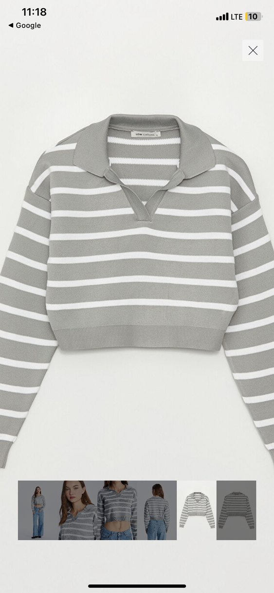 Gri Çizgili Kadın Triko Kazak - Görsel 3