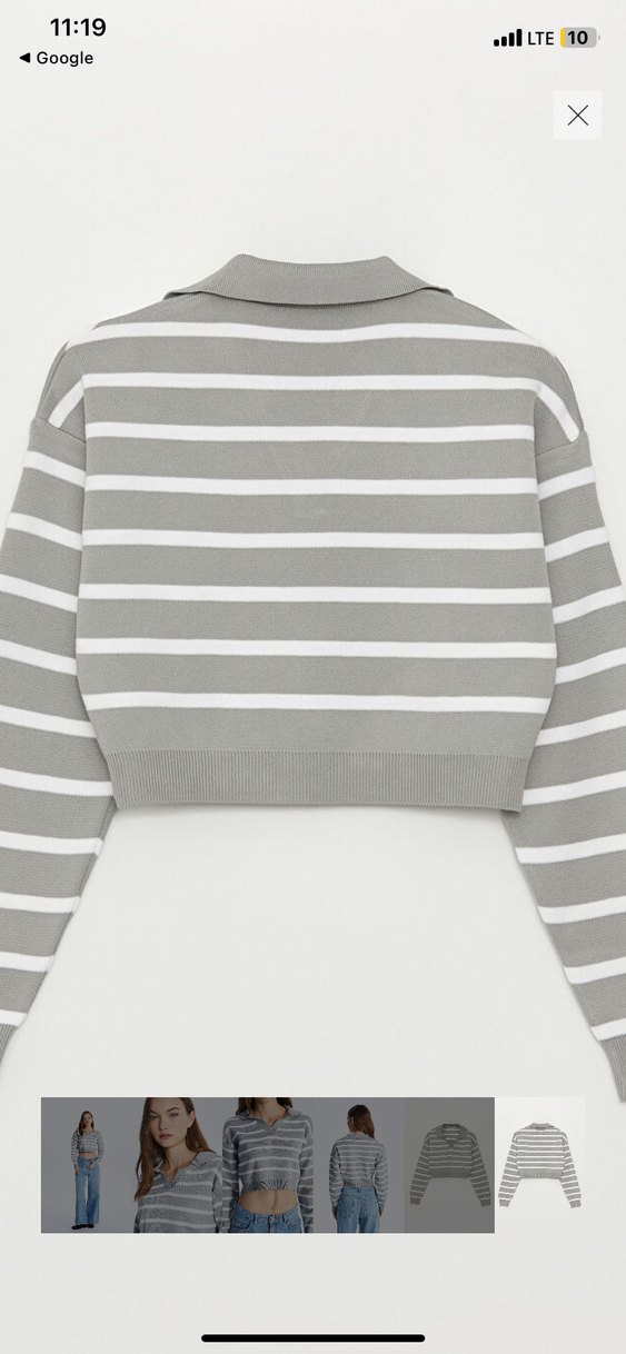 Gri Çizgili Kadın Triko Kazak - Görsel 5