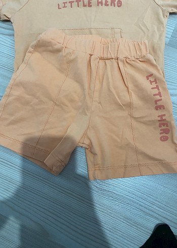 Bej Pamuklu Erkek Bebek Kısa Kollu Takım - Görsel 3