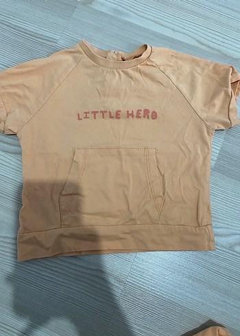 Bej Pamuklu Erkek Bebek Kısa Kollu Takım - Görsel 2