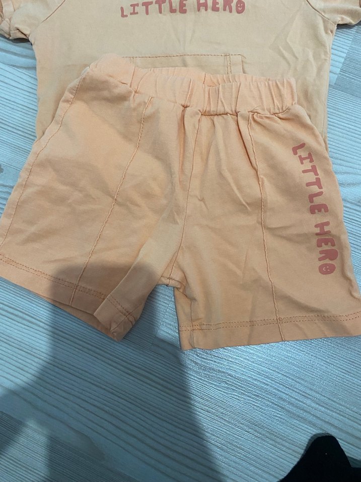 Bej Pamuklu Erkek Bebek Kısa Kollu Takım - Görsel 3