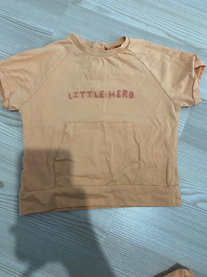 Bej Pamuklu Erkek Bebek Kısa Kollu Takım - Görsel 2