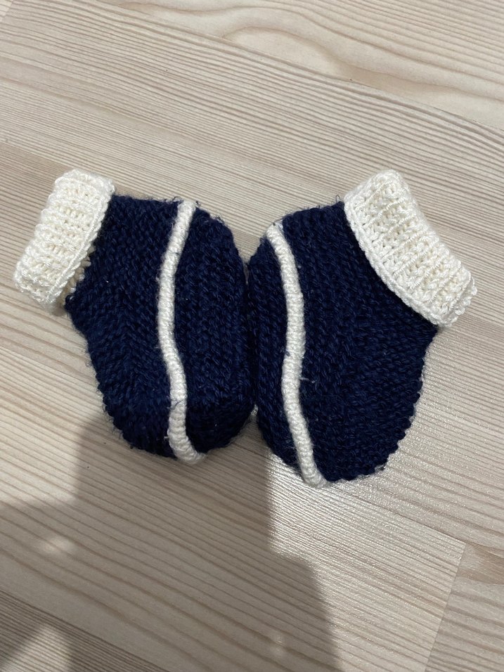 Erkek Bebek Örgü Mavi Patik - Görsel 2