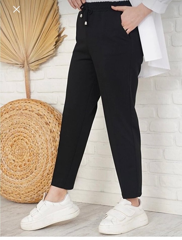 Siyah Rahat Kesim Kadın Kumaş Pantolon - Görsel 2