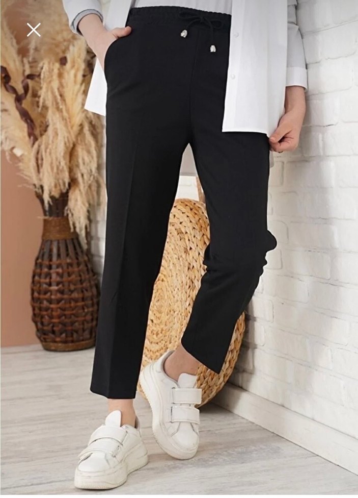 Siyah Rahat Kesim Kadın Kumaş Pantolon - Görsel 3