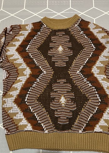 Bej Desenli Kadın Triko Kazak - Görsel 3