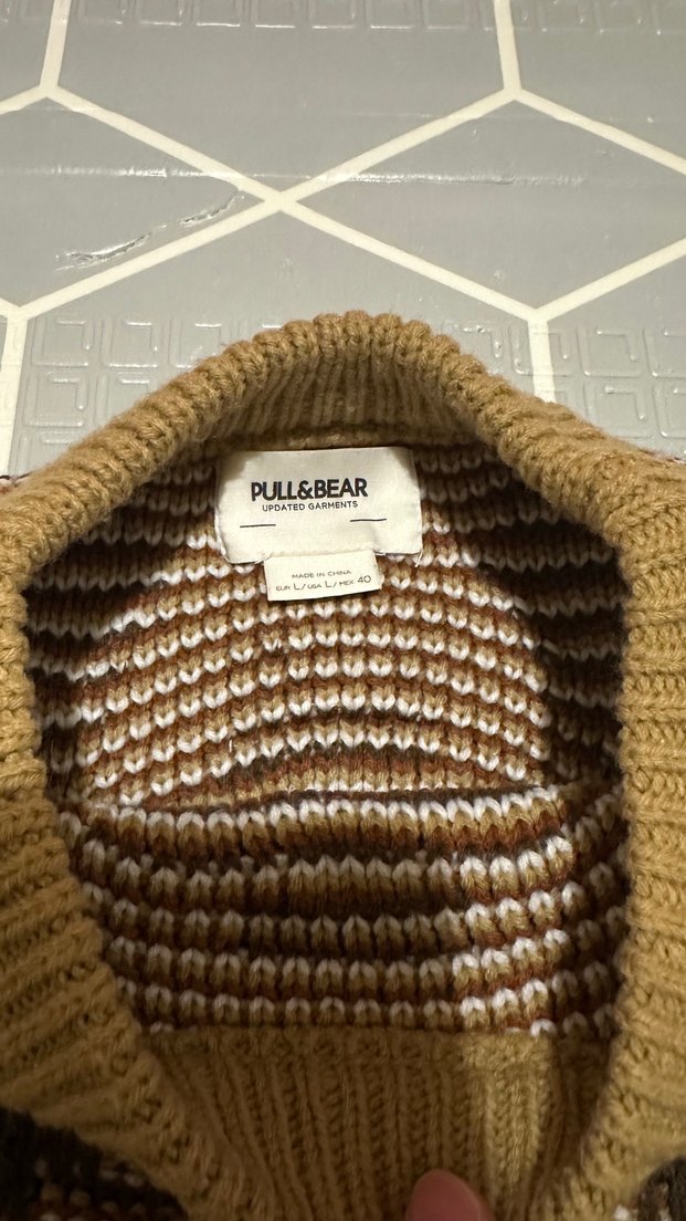 Bej Desenli Kadın Triko Kazak - Görsel 2