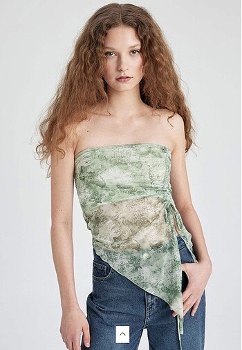 s Beden Strapless Patterned Ribbed Crop Top