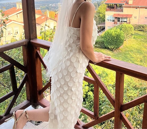 H&M jakarlı dokulu midi elbise