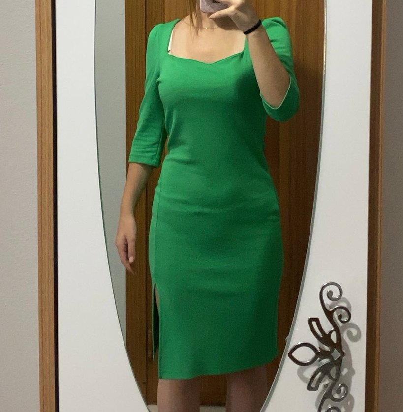 Yeşil Midi Kalem Elbise - Görsel 5
